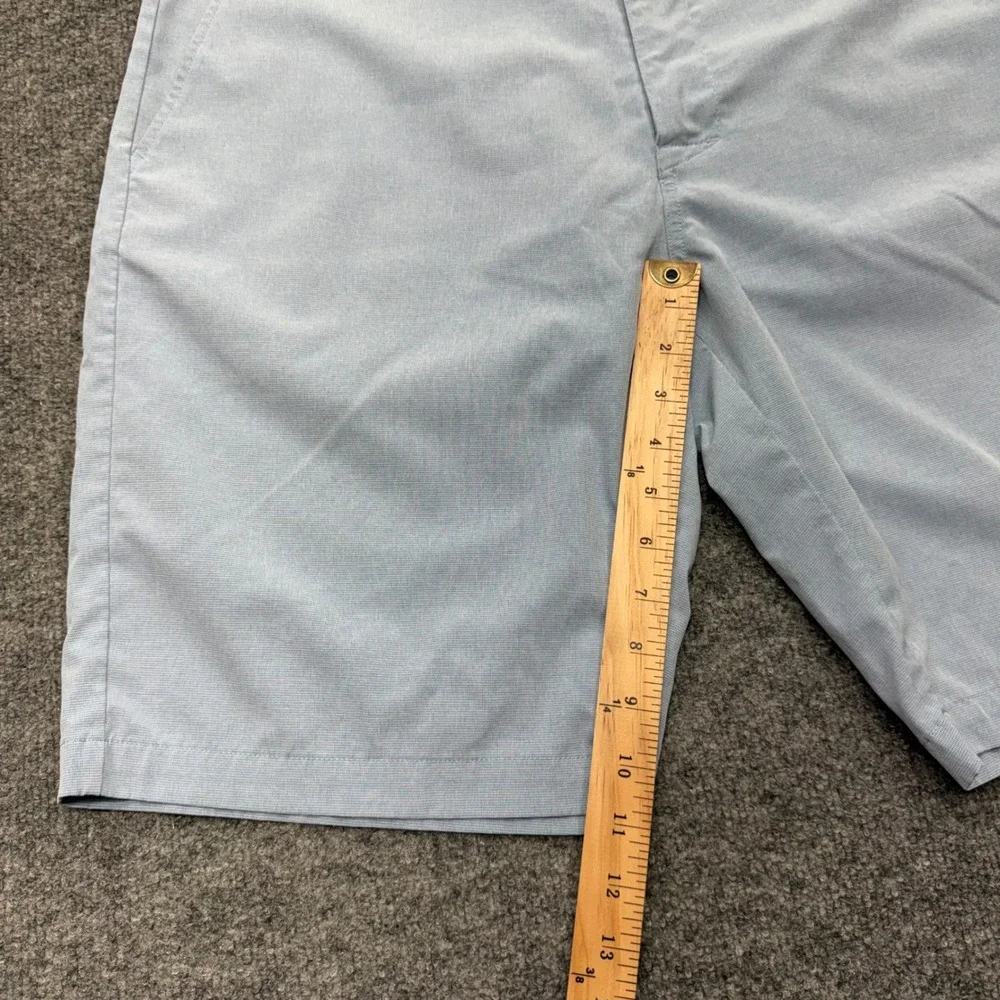 TravisMathew Beck Mens 35 Golf Shorts Light Blue Micro Check Performance Stretch
